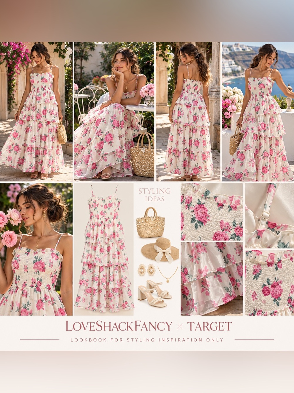 LoveShackFancy x Target Pink Rose Floral Tiered Smocked Dress S